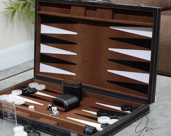 Personalised Handmade 21 Inch Leatherette Rustic Brown Backgammon Set Handcrafted Large Backgammon Board