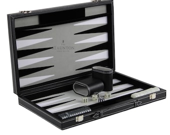 Personalised Handmade 18" Leatherette Graphene Grey Travel Backgammon Set Family Portable Game