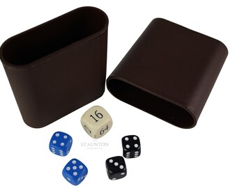 Backgammon Dice Set: Cream Doubling Cube, Black & Blue Dice, Brown Cups