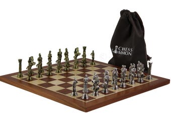 Szachy Królewskie Royal Chess Set Metal Pieces Wooden Box - Etsy display picture 1