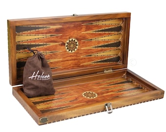 Handmade Solid Wood Rosewood Backgammon Set with Dice Cups, Rural Design