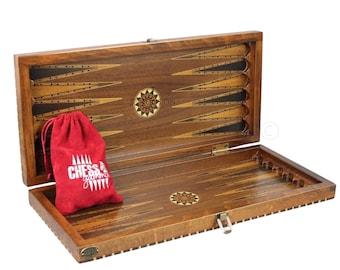 Handmade Walnut Backgammon Set Rural Helena, Mother of Pearl Inlay