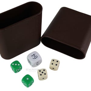 Backgammon Dice Set: Green & Cream Dice, White Doubling Cube, Brown Cups