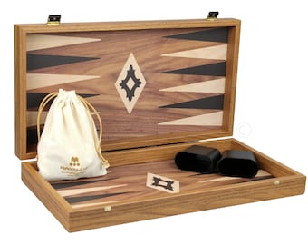 Personalised Handmade Manopoulos Walnut Backgammon Set- 20&quot;