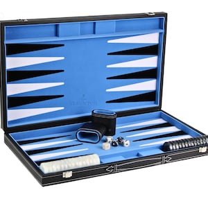 Personalisierte handgemachte 21-Zoll-Kunstleder-Himmel-Blau Backgammon-Set Handgefertigtes Tournament Size Backgammon Board