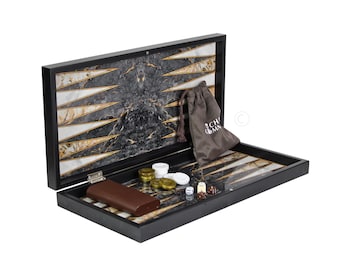 Handmade Grey Marble Design Board Game Backgammon Set 19 Inch