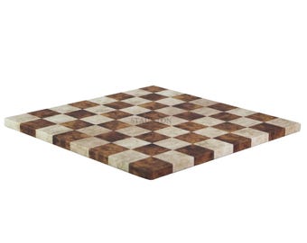 Personalised Handmade 14 Inch Brown and White Leatherette Borderless Chess Board with Velvet Backing