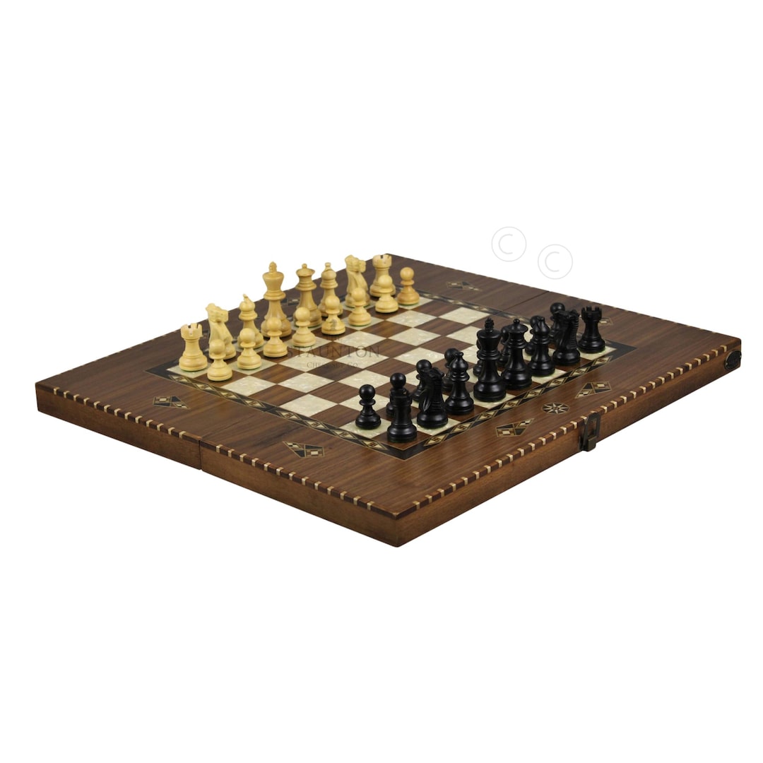 Handmade Walnut Chess and Backgammon Set Ebonised Classic Staunton ...