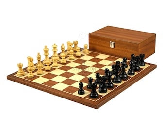 Mahogany Chess Set 16" Weighted Ebonised Classic Staunton Chess Pieces Storage Box