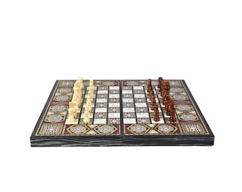 Personalised Handmade Mother of Pearl Design Chess and Backgammon Set - 20"