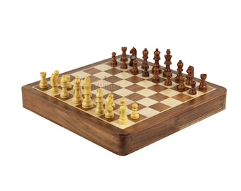 Personalised Handmade Solid Sheesham Wood Square Chess Set 12"