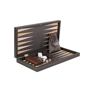 Personalised Handmade 19 Inch Leatherette Rustic Brown Design Backgammon Set with Dices and Dice Cups Family Game