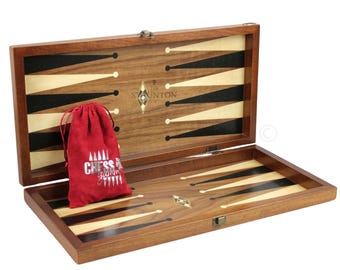 Handgemaakte walnoot backgammon set parelmoer inlegwerk familiespel