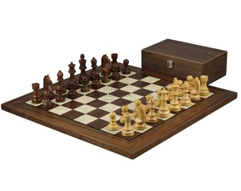Handmade Helena Walnut Chess Set Mother of Pearl Board Sheesham German Staunton Pieces Storage Box