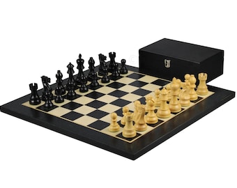 Handmade Ebony Chess Set: Weighted Staunton Pieces, Helena Board