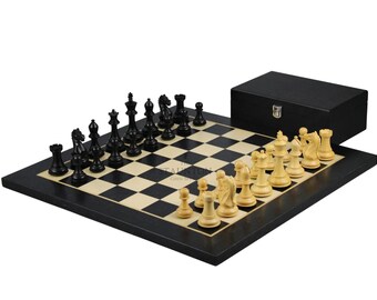 Handmade Helena Ebony Chess Set Weighted Staunton Pieces Storage Box