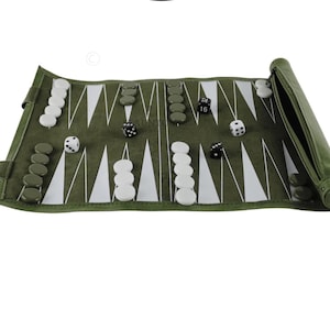 Handmade Leatherette Green Roll Up Backgammon Set Travel Game
