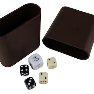 Backgammon Dice Set Cream & Black Dice with Doubling Cube, Brown Cups