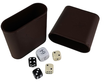 Backgammon Dice Set Cream & Black Dice with Doubling Cube, Brown Cups