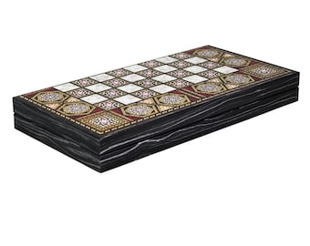 Personalised Handmade 20 Inch Mother of Pearl Design Backgammon Set with Dices and Dice Cups Family Game