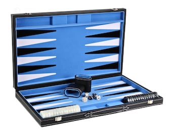 Personalised Handmade Leatherette Sky Blue Backgammon Set – 21 Inch