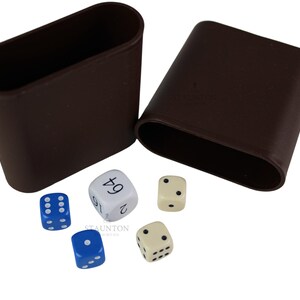Backgammon Dice Set: Blue & Cream Dice, Doubling Cube, Brown Cups