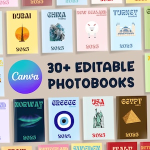 35 Reisefotobuchvorlage, anpassbares Fotoalbum, Canva bearbeitbar, digitales Reisetagebuch, Urlaubsgedächtnisbuch, Sofort-Download
