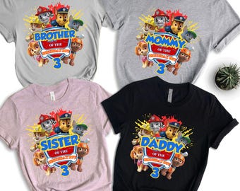 Personalized Paw Patrol Birthday Shirt Set • Custom Name & Age Family Matching Tees • Kids Party Outfit • Mommy Daddy Brother Sister T-Shirt