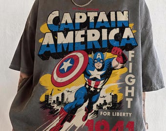Vintage Captain America T-Shirt, Retro Marvel First Avenger Comic Comfort Colors Tee, Captain America 1941 Fight For Liberty Shirt