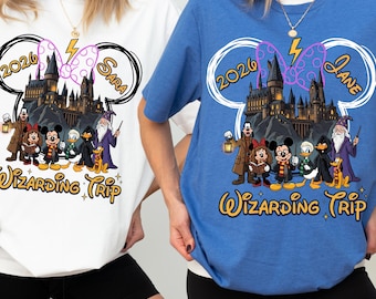 Disney Custom Name Mickey Wizarding Trip 2026 T-Shirt, Personalized Disney Wizard Castle Family Shirt, Disney Vacation Matching Shirt