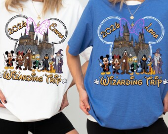 Disney Custom Name Mickey Wizarding Trip 2026 T-Shirt, Personalized Disney Wizard Castle Family Shirt, Disney Vacation Matching Tee