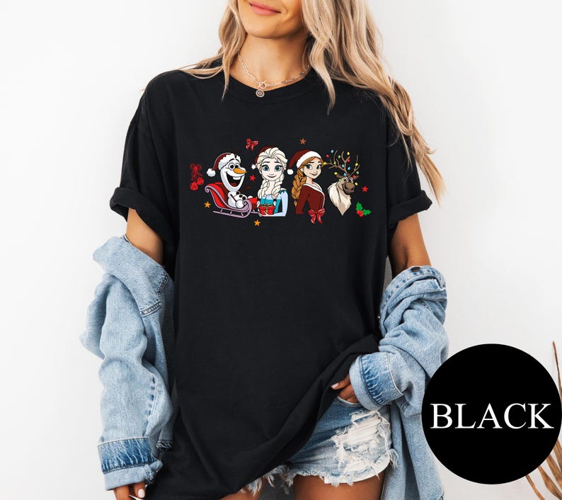 Disney Frozen Christmas Shirt Comfort Colors – Holiday Elsa Anna Olaf Reindeer Tee