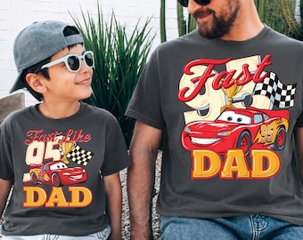 Camiseta a juego de Rayo McQueen para padre e hijo, camiseta Disney Cars Comfort Colors "Papá rápido, rápido como papá", camiseta de coche de carreras Pixar 95