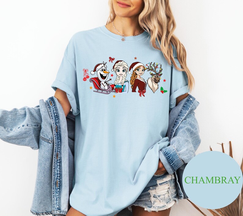 Disney Frozen Christmas Shirt Comfort Colors – Holiday Elsa Anna Olaf Reindeer Tee