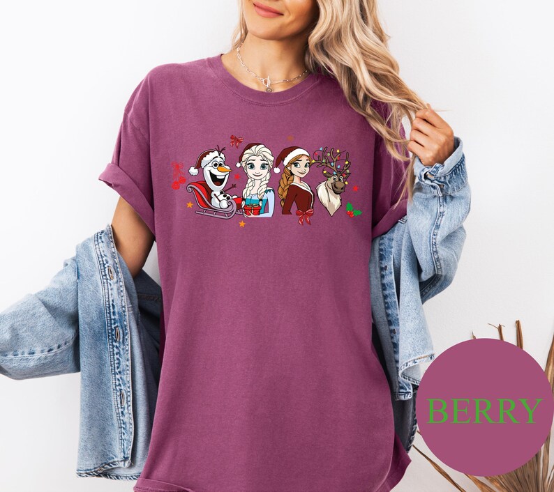 Disney Frozen Christmas Shirt Comfort Colors – Holiday Elsa Anna Olaf Reindeer Tee