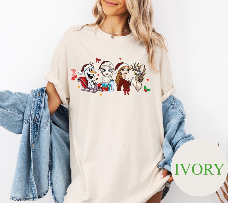 Disney Frozen Christmas Shirt Comfort Colors – Holiday Elsa Anna Olaf Reindeer Tee