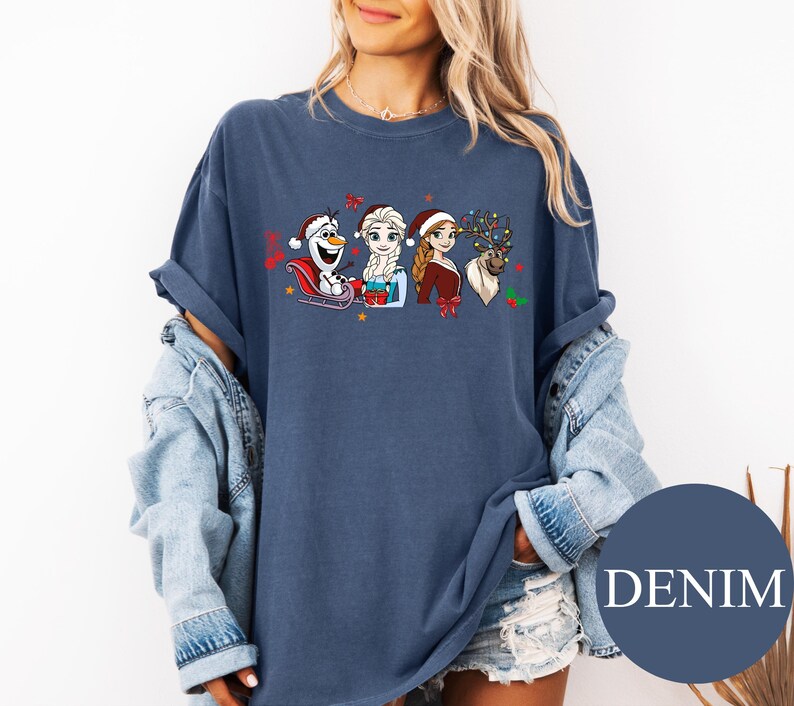 Disney Frozen Christmas Shirt Comfort Colors – Holiday Elsa Anna Olaf Reindeer Tee