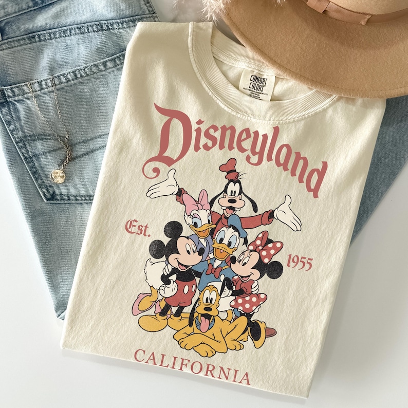Retro Disneyland California Shirt, Disneyland Est 1955 Tee, Vintage Mickey and Friends T-Shirt, Disney Family Trip Gift