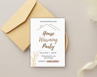 Modello modificabile per invito alla festa di inaugurazione della casa: design minimalista Canva (download digitale)