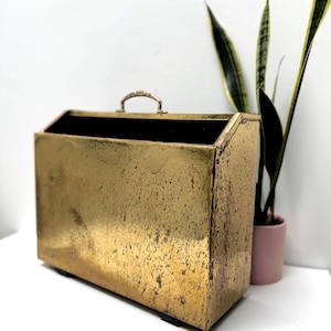 Brass Magazine Rack Brass Record Rack Brass File Holder Storage, Vintage 60s Brass Office Storage Vinyl Storage 1960s Props - Lots of Patina