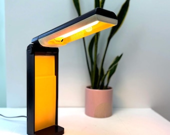 Vintage Folding Fluorescent Lamp 1980s Post Modern Black and Yellow Space Age Desk Lamp -Made in Taiwan Underwriters Laboratories Inc