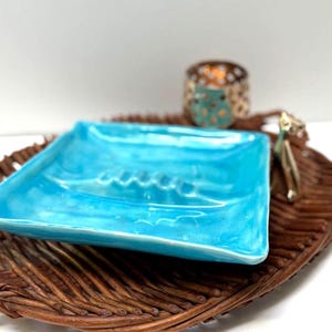 Vintage MCM Ceramic Ashtray Blue Handmade Artist Signed Large Ceramic Ashtrays Blue Ceramic Ashtrays 1960s Ceramic Ashtray Ceramic Ash Trays