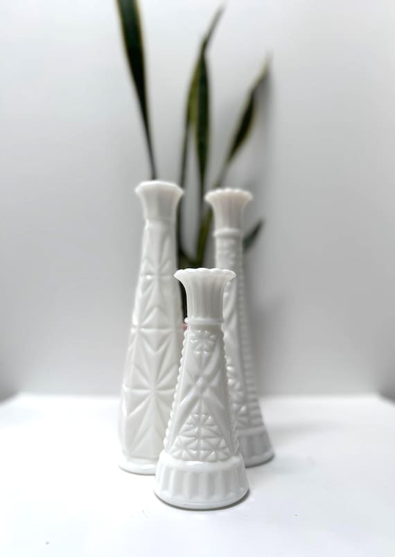 Set of 3 Mismatched Milk Glass Vases - Cottagecore Wedding Country Farmhouse - Wedding Decor Bud Vases