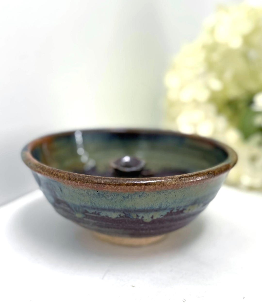 Vintage Ikebana Vase Drip Glaze Bowl Ceramic Studio Pottery Artist ...