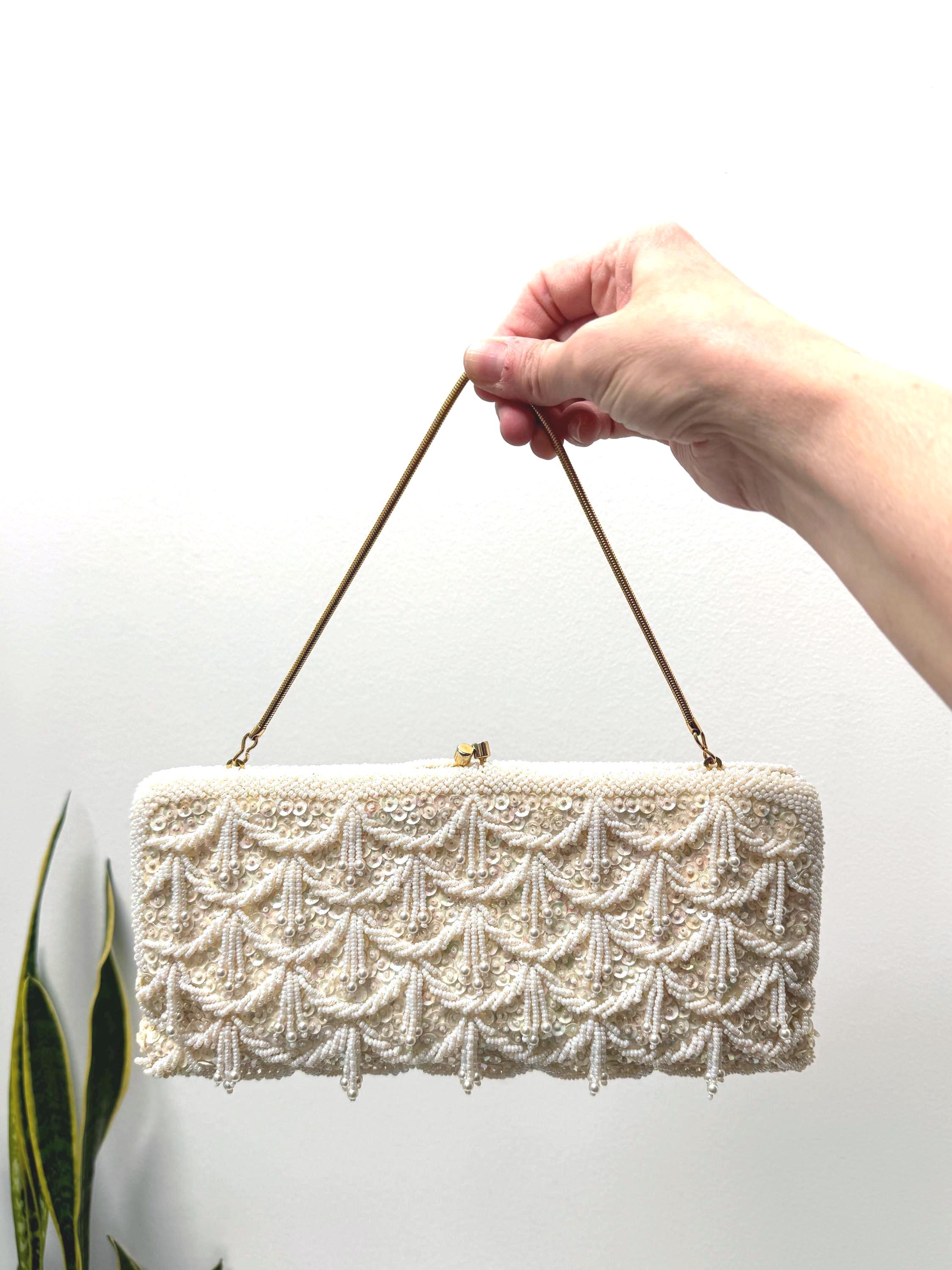 Vintage Beaded Bag White - Etsy display picture 1