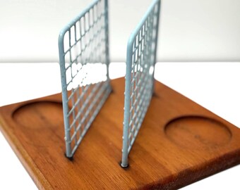 Vintage Wood Napkin Holder Wood And Blue Grid 1980s Napkin Holder 80s country kitchen