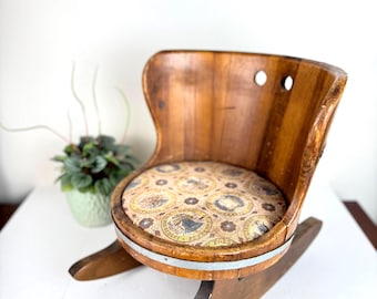 Vintage Child’s Wood Barrel Rocking Chair, Small Primitive Wood Chair, Rustic Farmhouse Decor