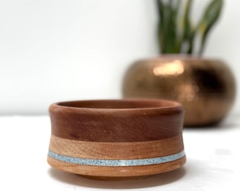 Hand Turned Wooden Bowl Turquoise Composite Inlay, Artist Signed