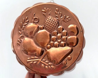 Vintage Copper Cake Pan Jello Mold Embossed Copper Fruit Wall Hanging Rustic Farmhouse Cottage Kitchen Decor
