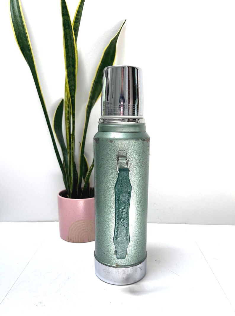 Vintage Stanley Aladdin Thermos 1 Quart Thermos Green and Chrome Retro Coffee Thermos image 4